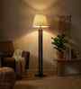 Inca Wooden Floor Lamp with Jute Shade & Brown Base