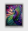 Orange Colored Green Peacock Canvas Framed Wall Painting