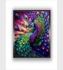 Orange Colored Green Peacock Canvas Framed Wall Painting