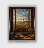 Lighthouse With Flowers Coastal Canvas Framed Wall Painting