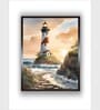 Lighthouse With Flowers Coastal Canvas Framed Wall Painting