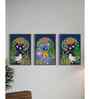 Indian Colorful Krishna Pichwai Wall Canvas Painting Set of 3 Art Panels