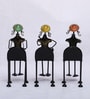 Set Of 3 Indian Handmade Metal Musician Women Sitting With Hanging Legs For Wall Mount Hanging Artwork