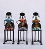 Set Of 3 Indian Handmade Metal Musician Women Sitting With Hanging Legs For Wall Mount Hanging Artwork
