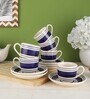 Indigo 130ml Blue & White Ceramic (Set of 12) Tea Cup & Saucer Set