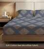 Indigo Floral 200 TC Microfiber Double Bedsheet with 2 Pillow Covers