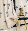 Blue Cotton Floral 5 Ft Eyelet Window Curtains (Set Of 2)