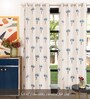 Blue Cotton Floral 5 Ft Eyelet Window Curtains (Set Of 2)