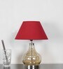 Ingram Smoke Glass And Metal Table Lamp With Maroon Cotton Shade