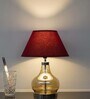 Ingram Smoke Glass And Metal Table Lamp With Maroon Cotton Shade