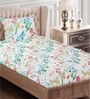 Blue Floral 160 TC Cotton Single Bed Sized Bed Sheets With 1 Pillow Cover