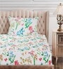Blue Floral 160 TC Cotton Single Bed Sized Bed Sheets With 1 Pillow Cover