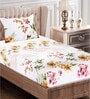 Brown Floral 160 TC Cotton Single Bed Sized Bed Sheets With 1 Pillow Cover