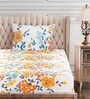 Brown Floral 160 TC Cotton Single Bed Sized Bed Sheets With 1 Pillow Cover