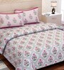 Pink Floral 160 TC Cotton Queen Sized Bed Sheets with 2 Pillow Covers