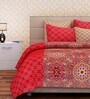 Inspiration Red Abstract Cotton 1 Bedsheet with 2 Pillow Covers