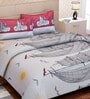 Red Abstract 160 TC Cotton Queen Sized Bed Sheets with 2 Pillow Covers