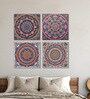 Mandala Flower Canvas Set Printed Wall Painting Set of 4 Black Frame