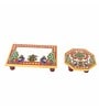 Intricate Multicolour Marble (Set of 2) Pooja Chowkie