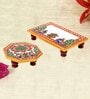 Intricate Multicolour Marble (Set of 2) Pooja Chowkie