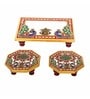Intricate Multicolour Marble (Set of 3) Pooja Chowkie