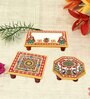 Intricate Multicolour Marble (Set of 3) Pooja Chowkie