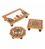 Intricate Multicolour Marble (Set of 3) Pooja Chowkie