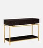 Ioannina Solid Wood Console Table In Brown & Gold Finish