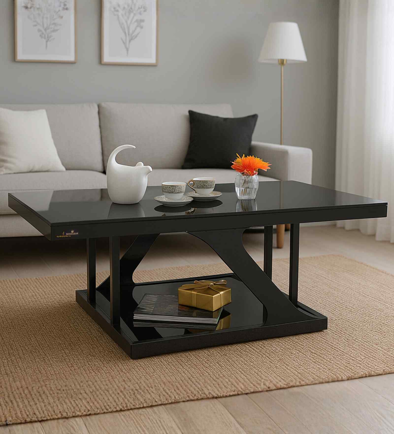 Ipoh Malaysian Rectangular Glass Top Coffee Table In Black Finish