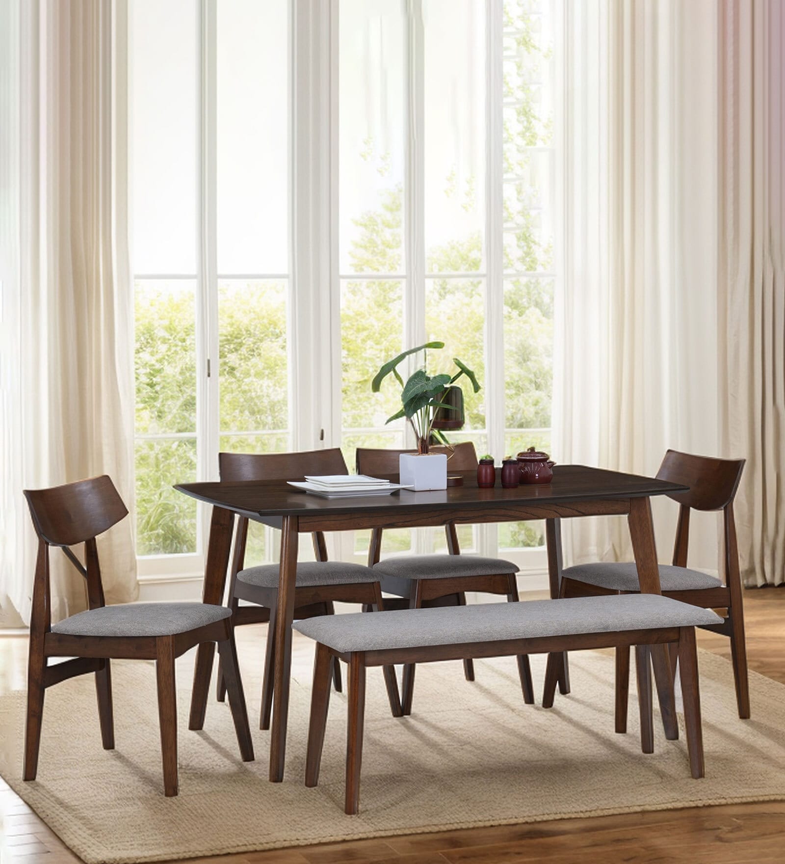 Ipoh Dining Set 6 Seater in Brown Finish