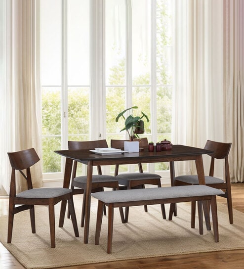 Ipoh Dining Set 6 Seater in Brown Finish