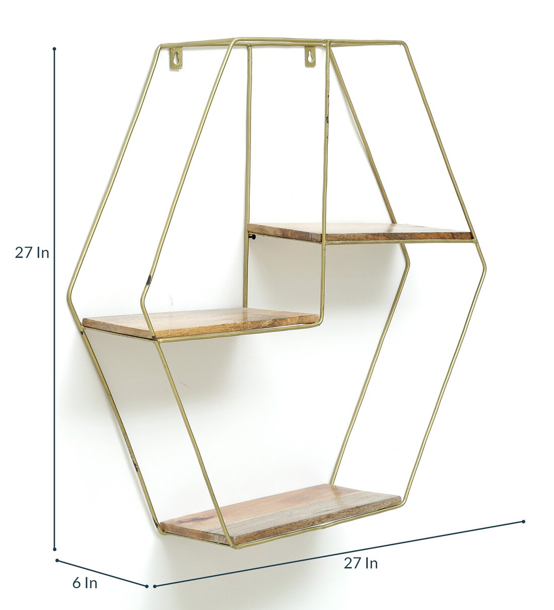 Buy Mango Wood and Metal Hexagon Book shelf in Natural Finish by Wooden Mood Online Novelty