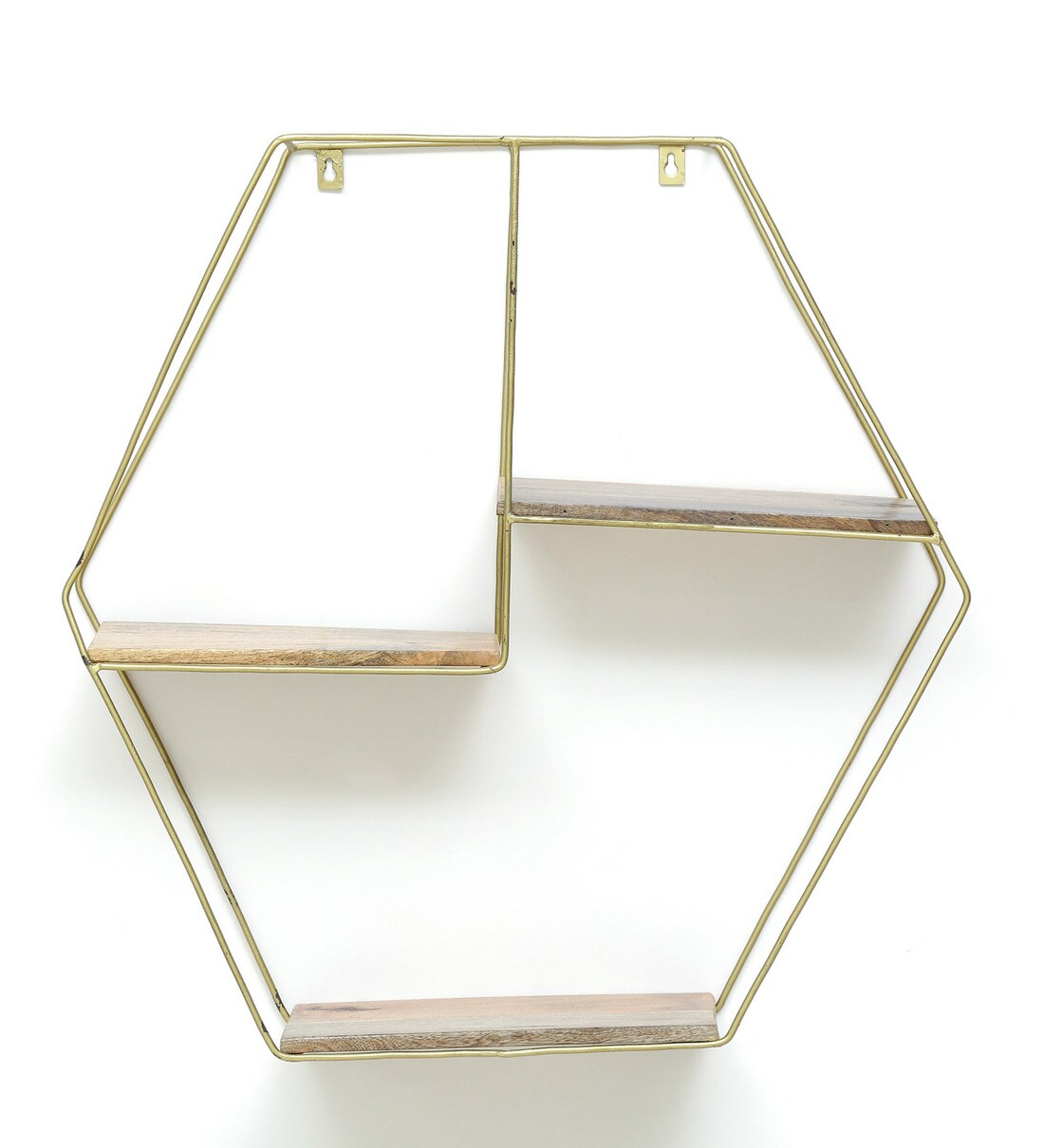 Buy Mango Wood and Metal Hexagon Book shelf in Natural Finish by Wooden Mood Online Novelty