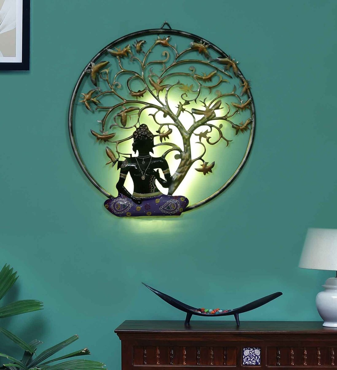 Buy Iron Buddha Wall Art With LED In Multicolour By Sugandha Online ...