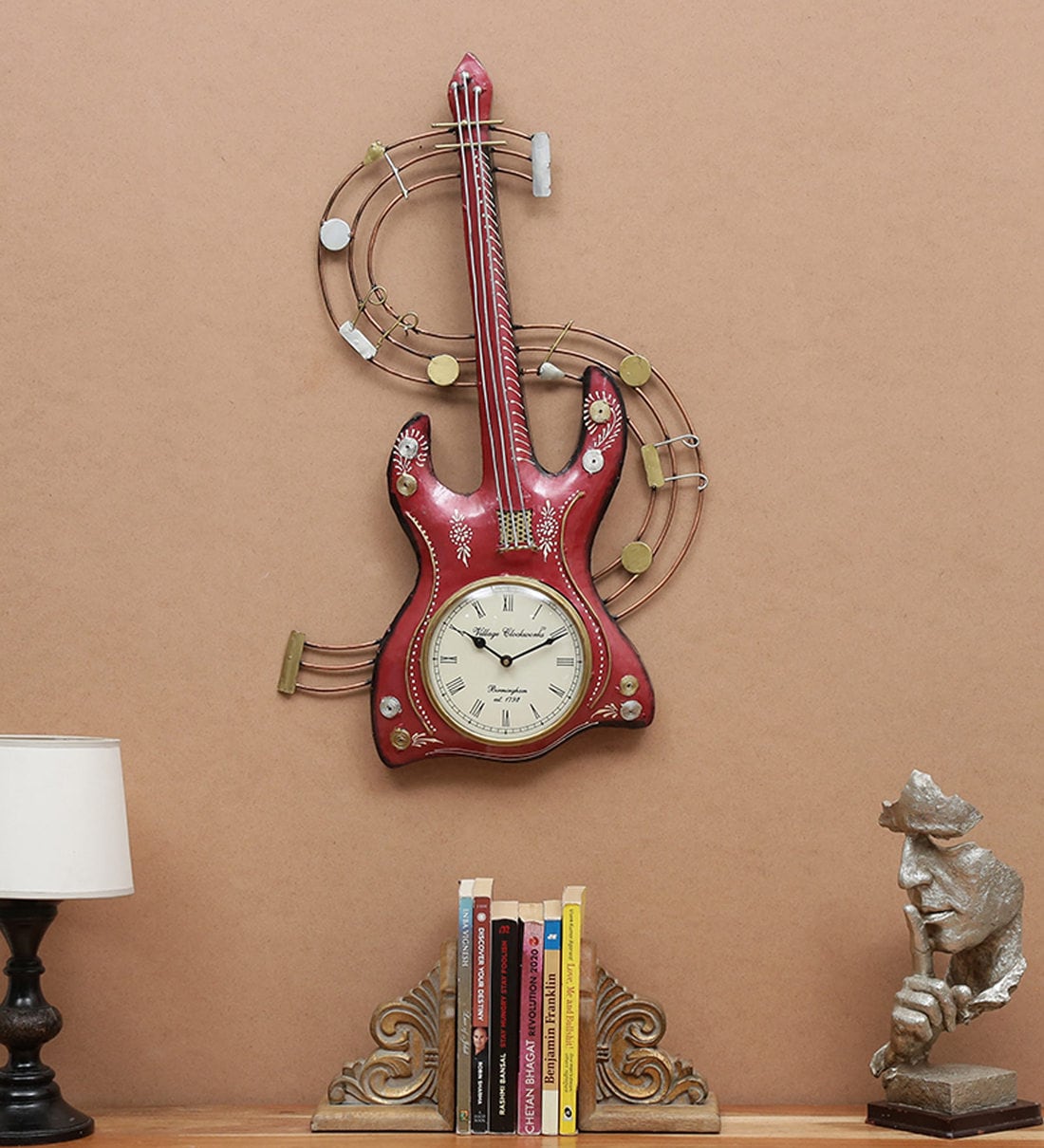 Buy Iron Decorative Guitar Wall Clock By Godeccor Online Modern Wall Clocks Wall Clocks Home Decor Pepperfry Product