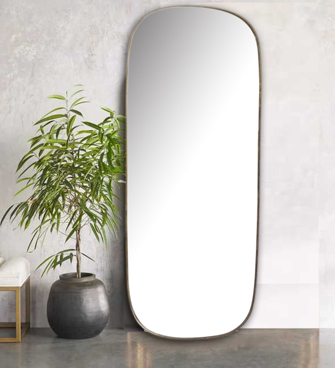 Buy Iron Oval Full Length Mirror in Golden Colour by Corsica Designs at