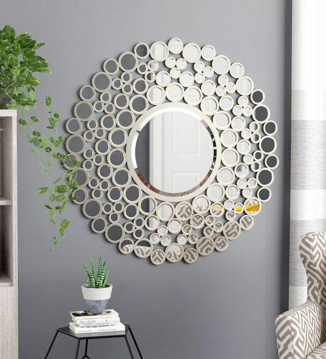 Buy Iron Round Wall Mirror in White Colour By Radhika Handicraft at 33% ...