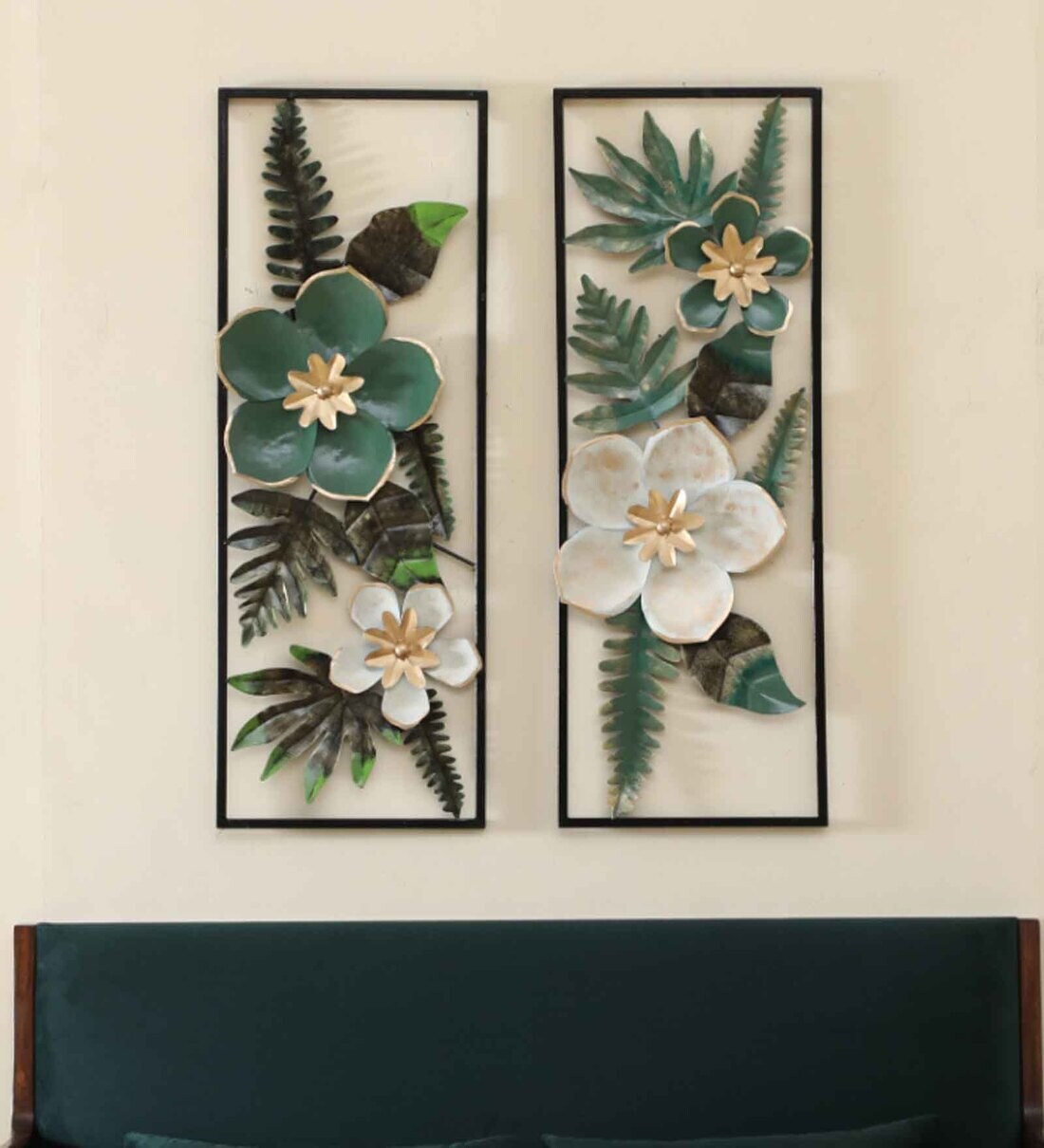 Buy Iron White And Green Panal Leaf & Flower Metal Wall Art at 16% OFF ...