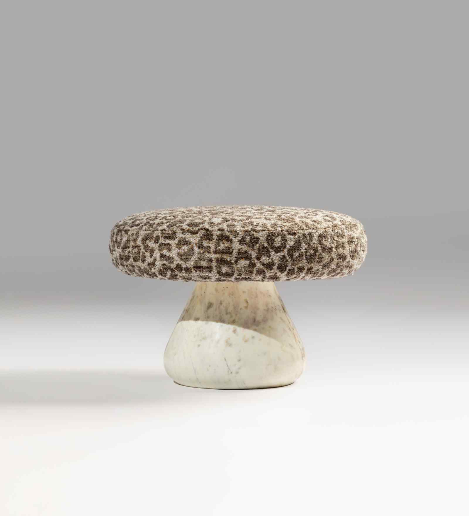 Irani Chai White Marble Stool In White Finish