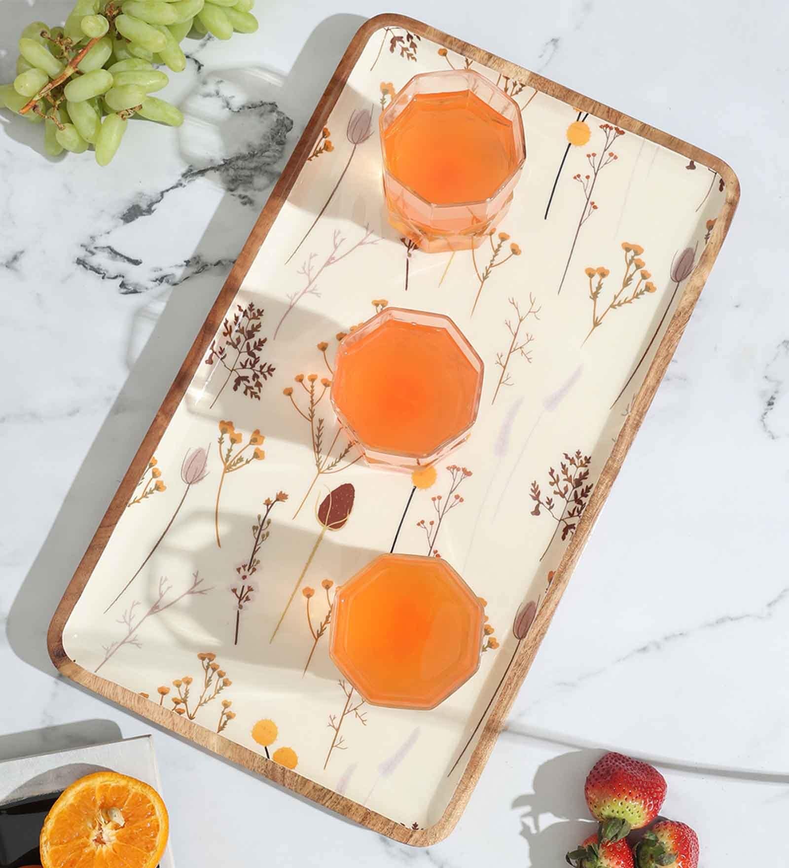 White & Brown Acacia Wood  Serving Tray