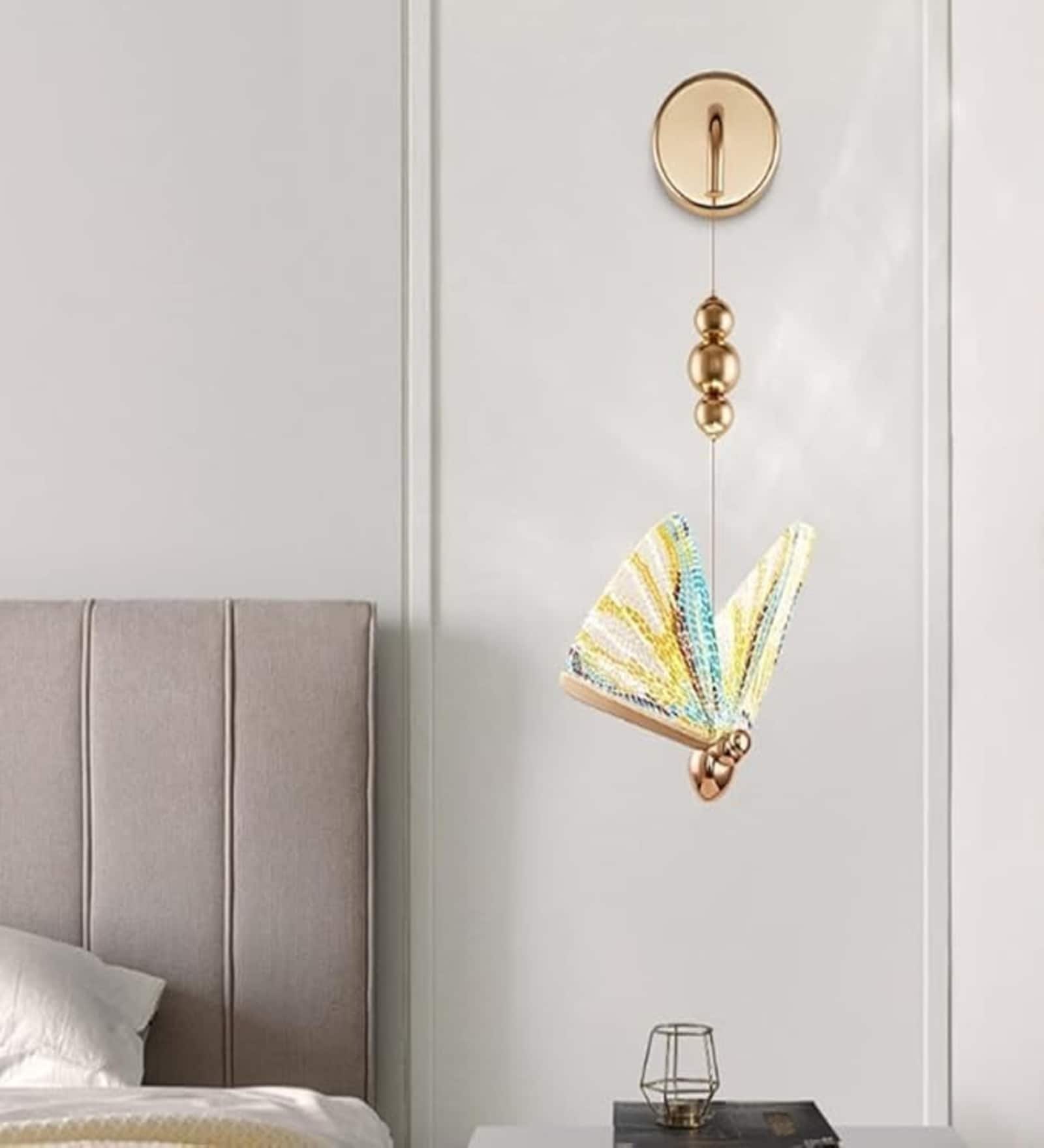 Iris Butterfly Wall Light Colorful Crystal & Metal Body Tri-Color LED Modern Decorative Wall Lamp for Bedroom Living Room