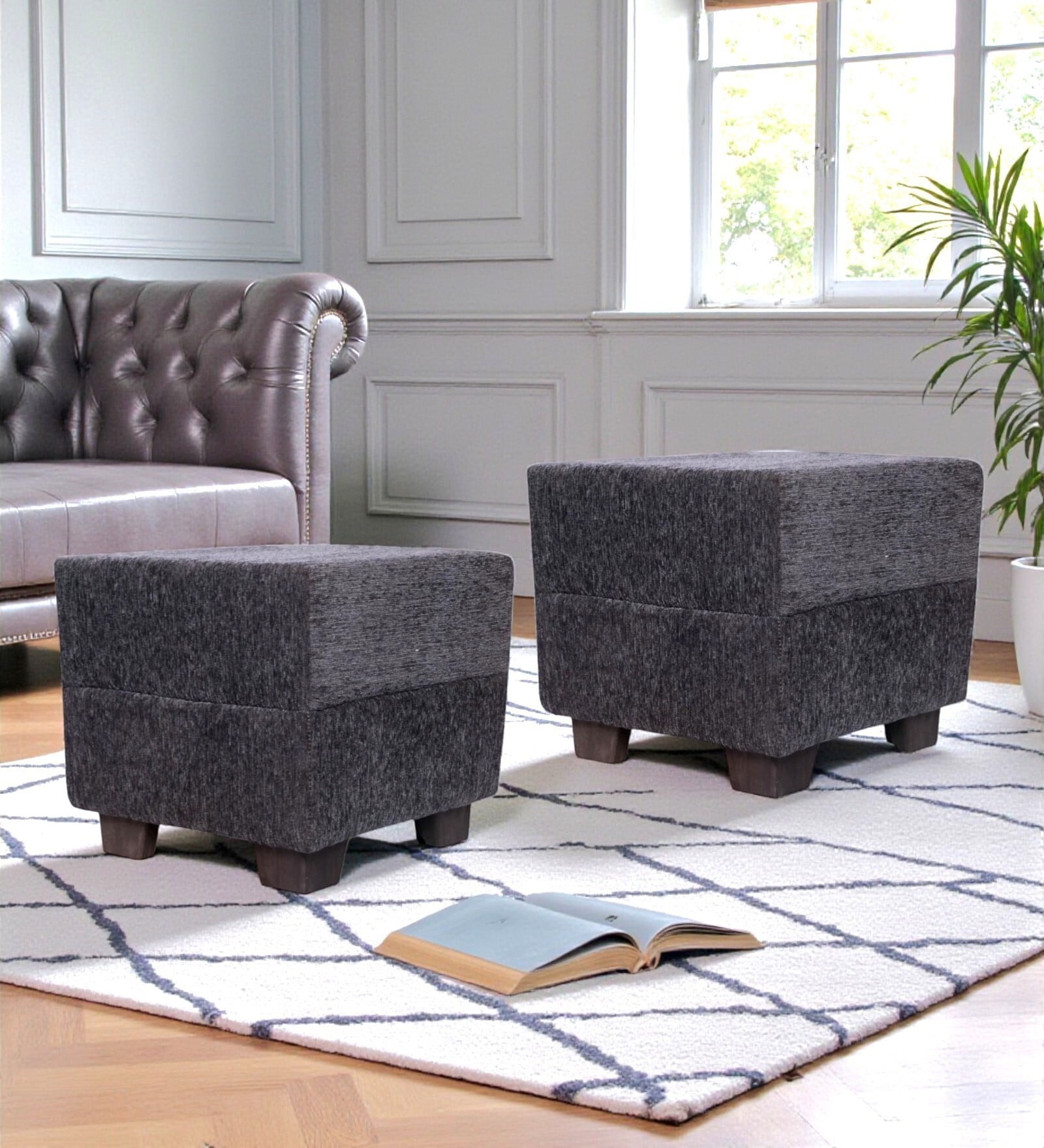 Iris Ottoman Set Of 2 In Anchor Grey Colour