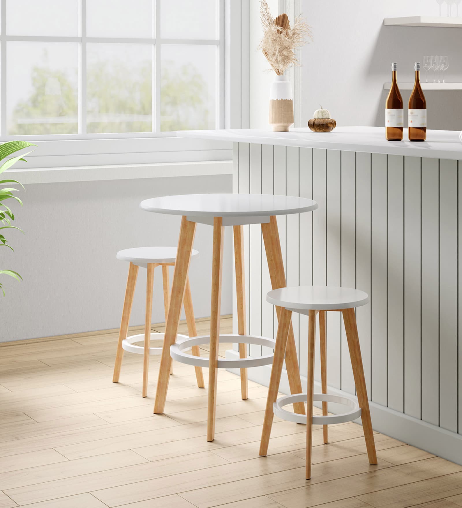 Iris Solid Wood Bar Table Set in Natural Finish,