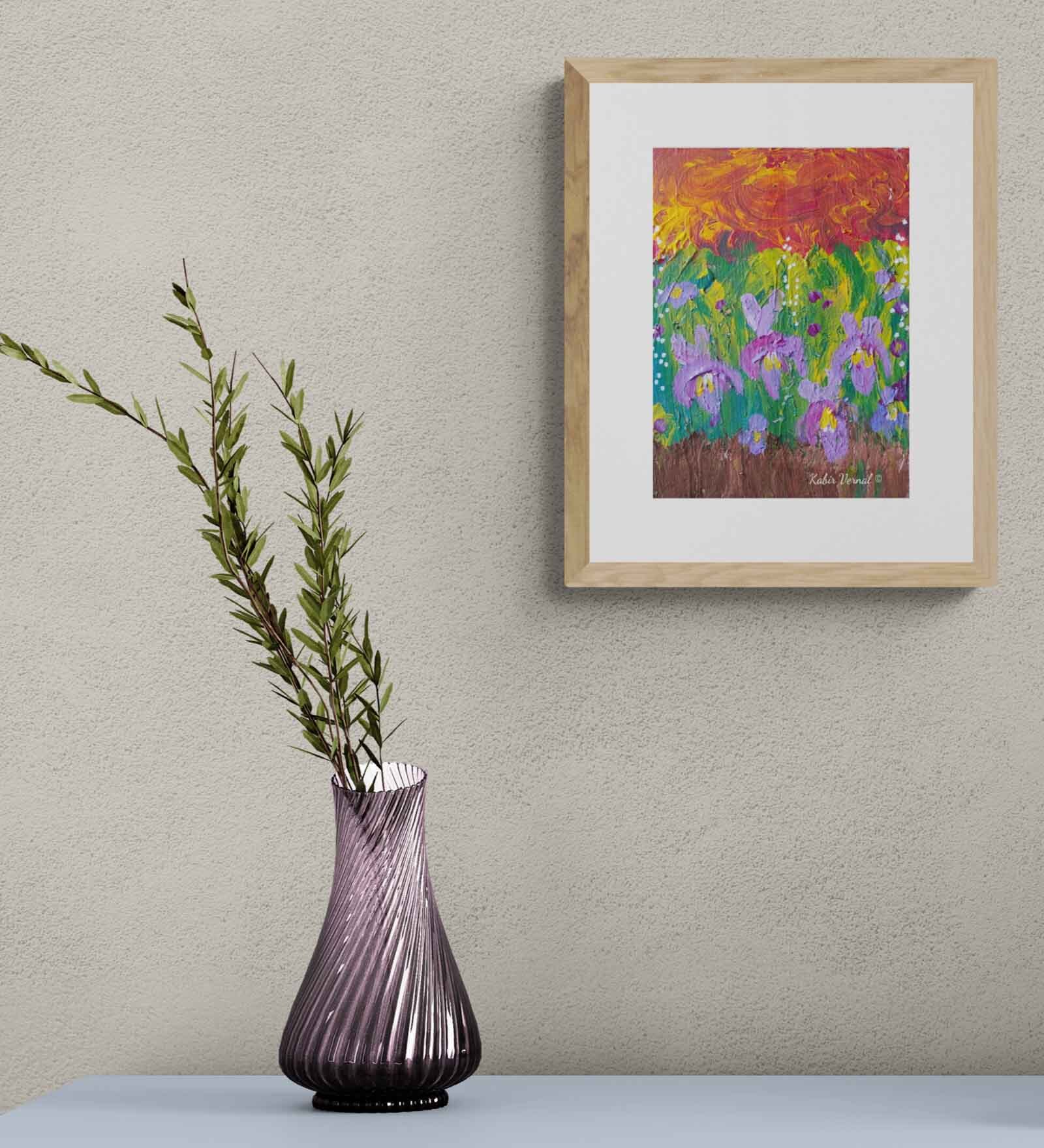 Irises And The Evening Sky Handmade Acrylic Paint On Canvas Unframed