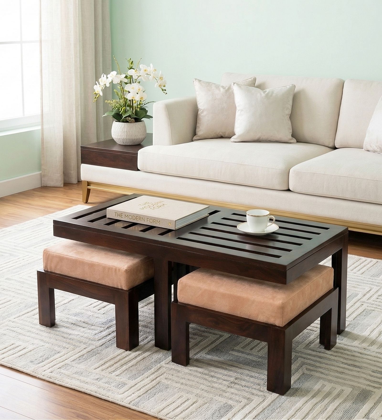Irish Coffee Table Set In Walnut Finish