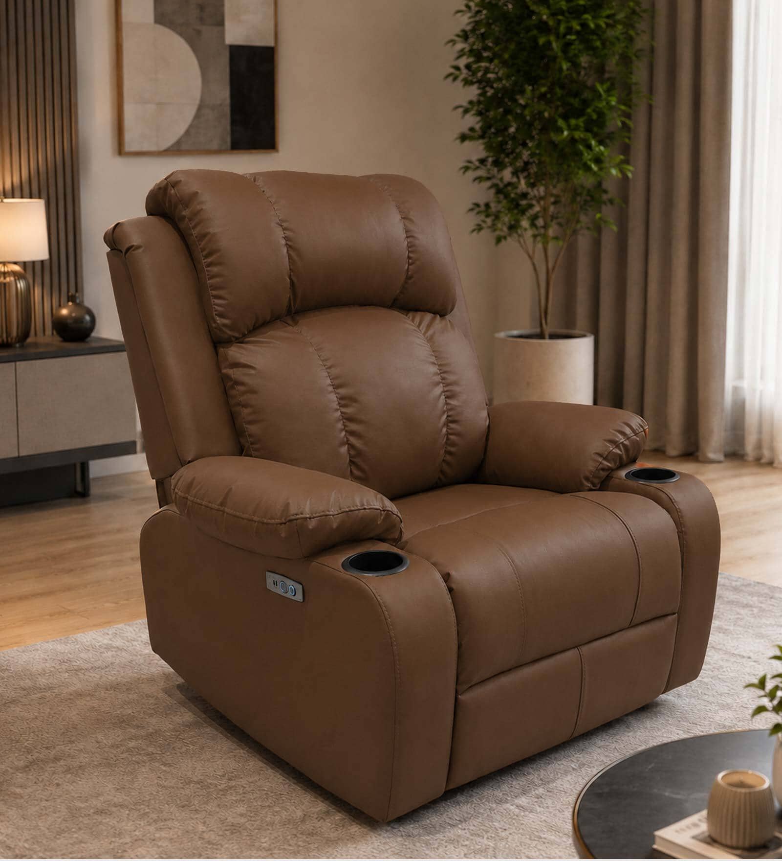 Irish Leatherette  Motorised 1 Seater Recliner In Chestnut Color