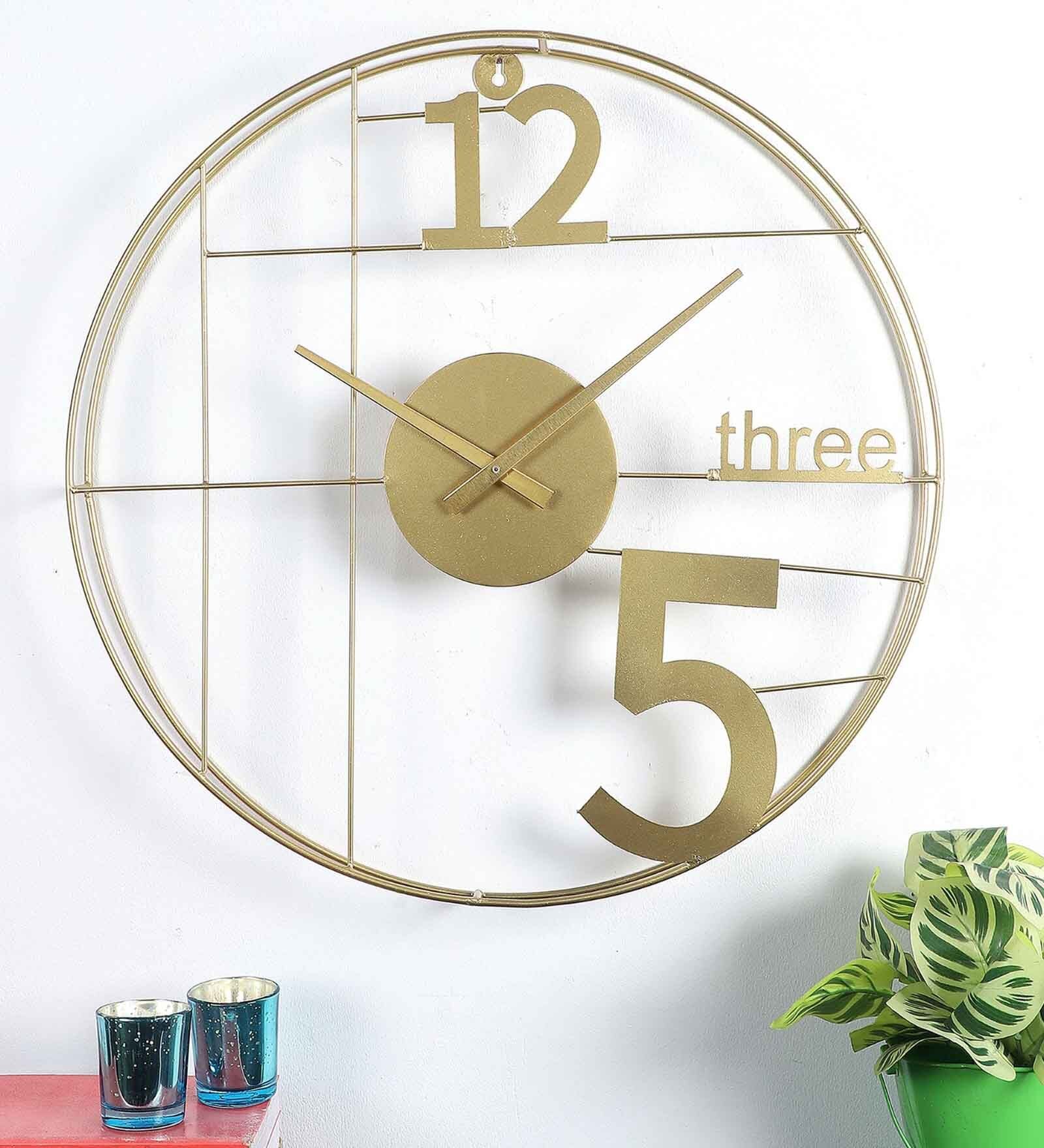 Buy Iron 12-Three-5 Elegant Gold Wall Clock at 30% OFF by Amaya Decors ...