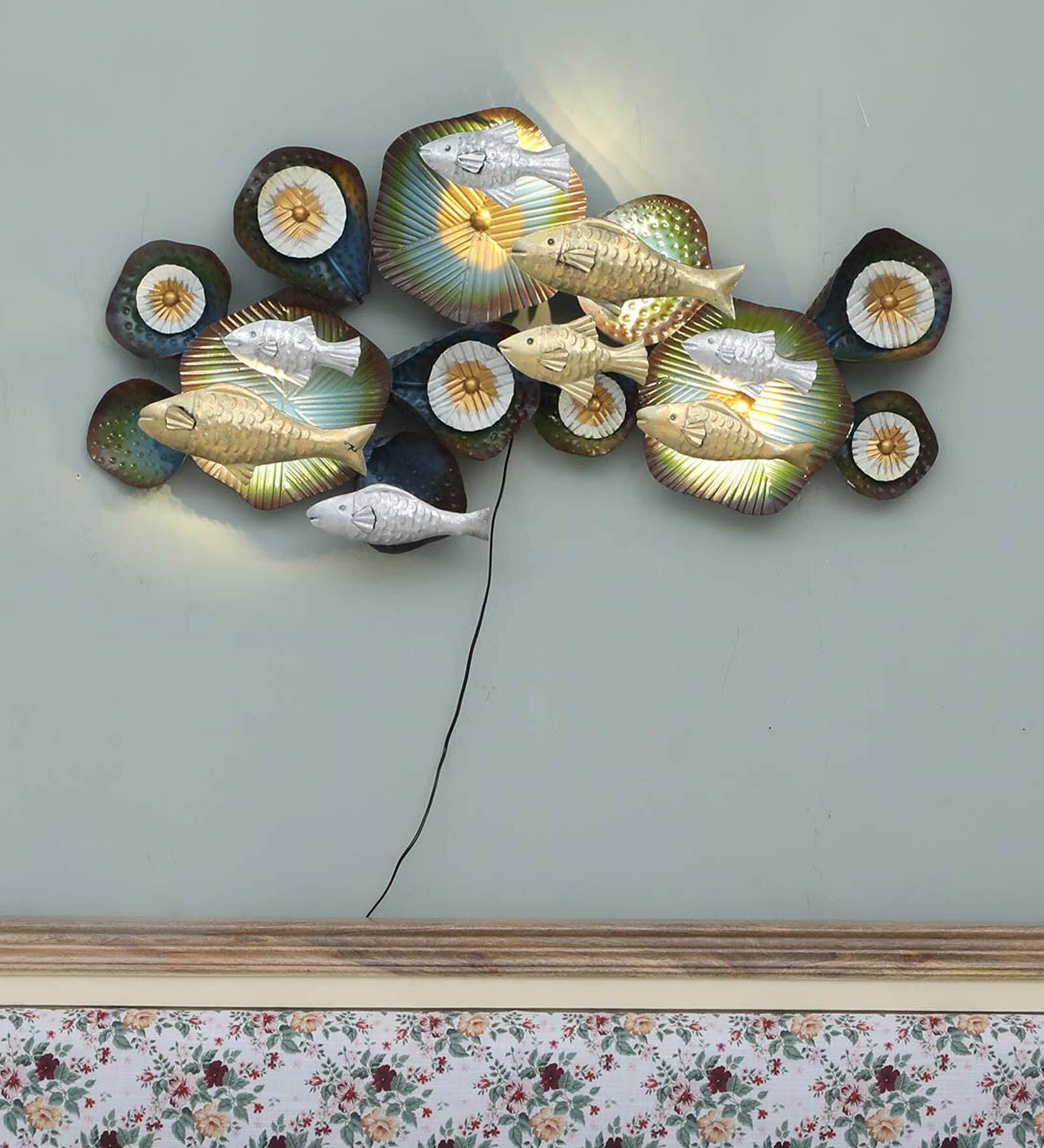 Buy Iron 8 Fish With Led Metal Wall Art With Led By Decocraft at 46
