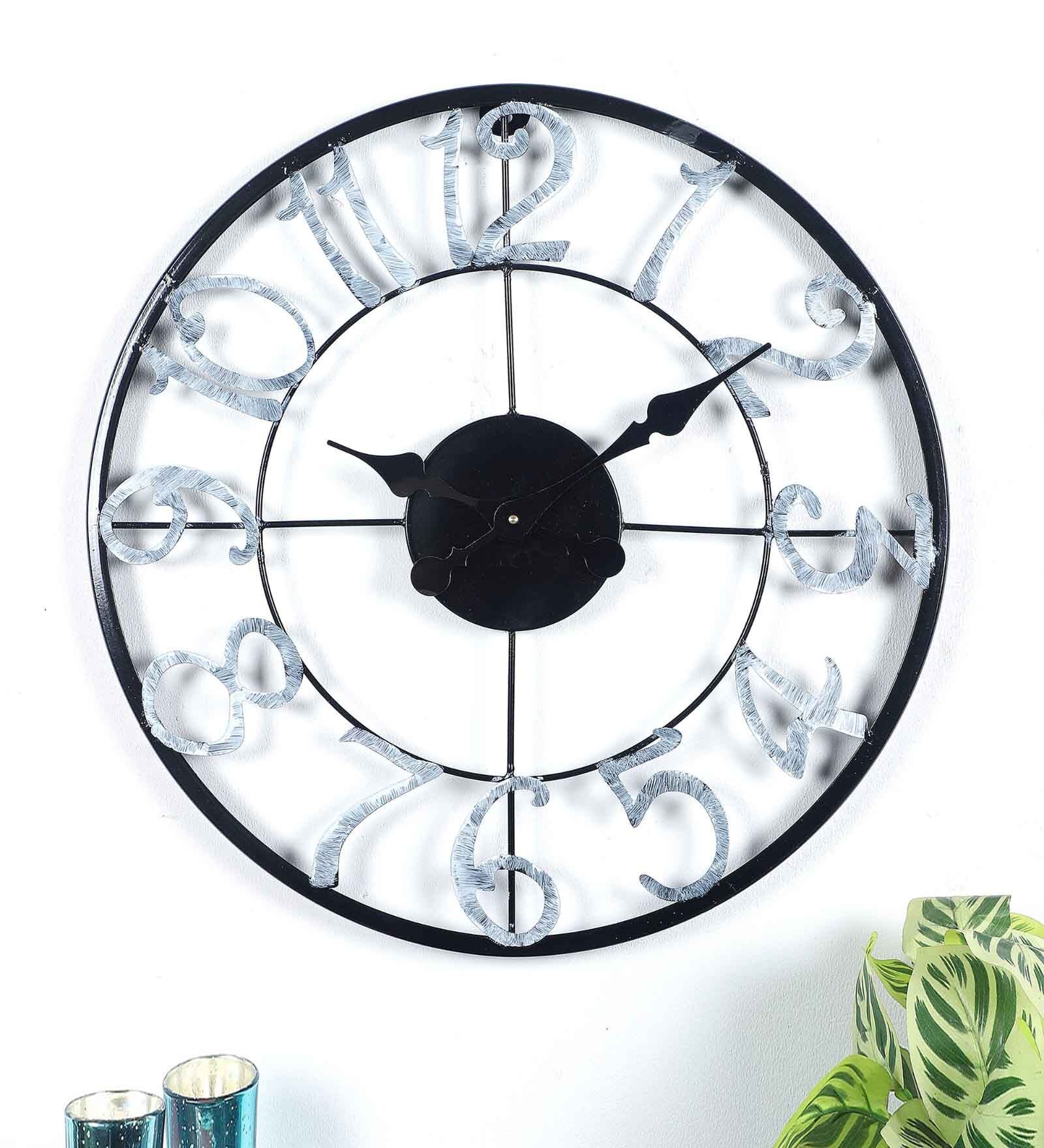 Iron Black & Silver Numeric Wall Clock