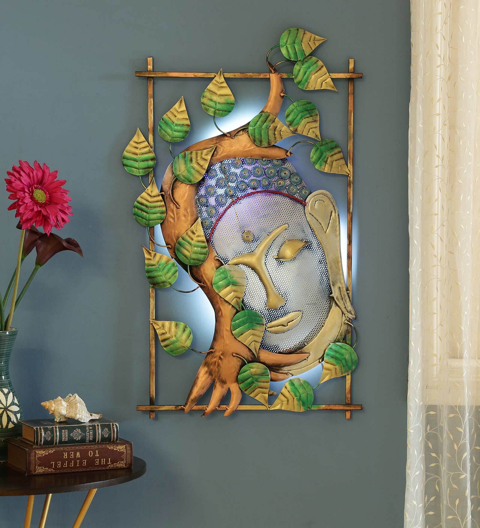 Iron Buddha Wall Art With LED In Multicolour
